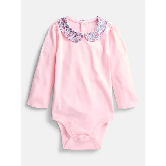 Wonder Nation Baby Girls Collared Bodysuit with Long Sleeves, Sizes 0-24 Months | Walmart (US)