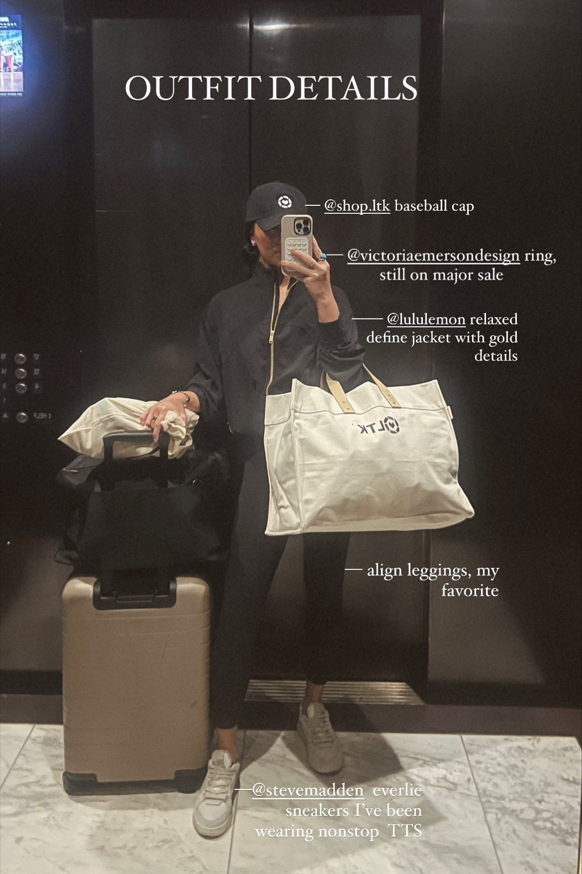 Travel outfit home after LTKCon 2023 and I had the best time. Today is all about comfort though so my favorite go to travel look. This new relaxed fit for the define jacket is GAMECHANGER. it is so flattering and comfy. There are drawstrings to crop the jacket a bit and I love the gold details! 

#LTKsalealert #LTKtravel #LTKfitness