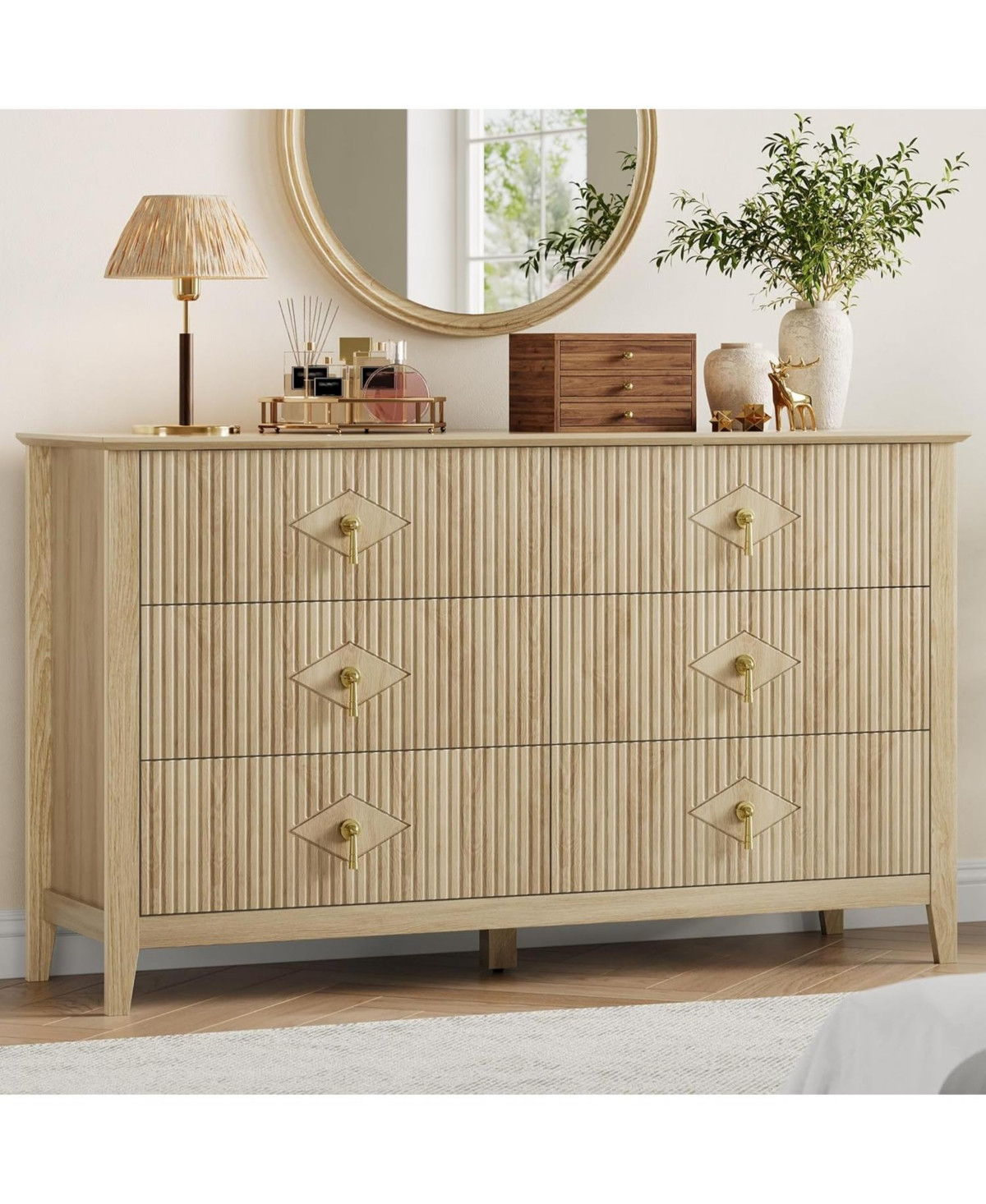 gaomon Fluted 6 Drawers Dresser for Bedroom, 54" Wide Modern Chest of Drawers with Metal Handle, Wooden Dresser Organizer for Bedroom. - Natural | Macy's