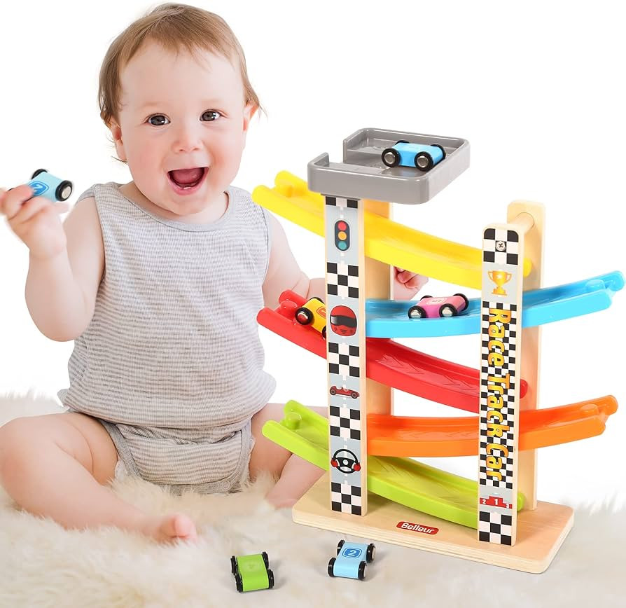 Belleur Montessori Toy for 1-3 Years Old Boys and Girls, Kid Wooden Race Track Car, Toddler Ramp ... | Amazon (US)