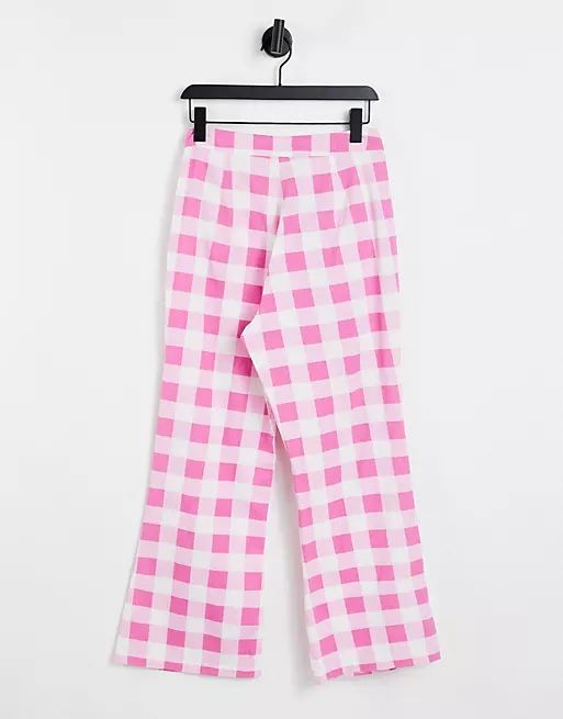 Neon Rose kick flare trousers with frill edge pockets in check co-ord | ASOS (Global)