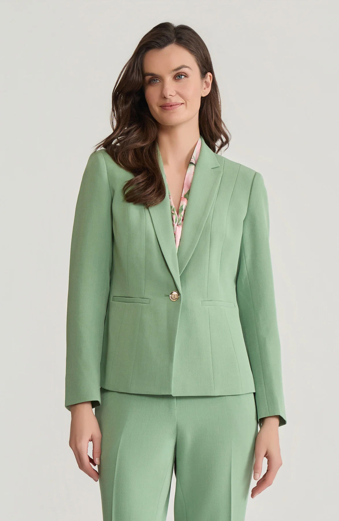 Plus One Button Double Seamed  Blazer, Stretch Crepe | Kasper Clothing