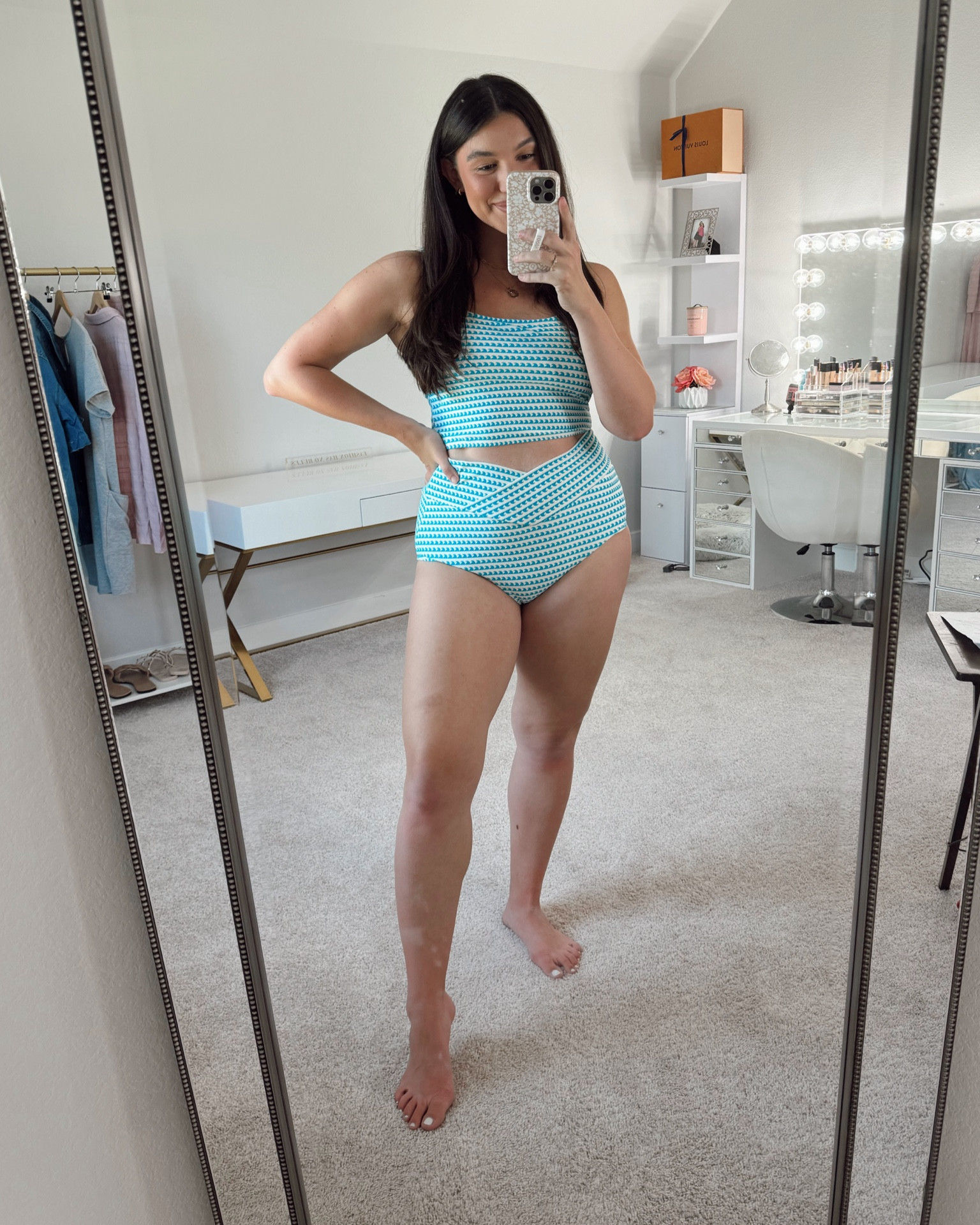 My absolute favorite print! These bottoms are so flattering and comfortable! + you can match with your mini! New favorite swimsuit🔓😍🩵🌊 wearing a L in the top and XL in the bottoms. Fit tts

High waisted swimsuit, summer swimwear, curvy swim, plus size swimsuit, midsize swimwear, matching swimsuits

#LTKMidsize #LTKSwim #LTKFindsUnder50