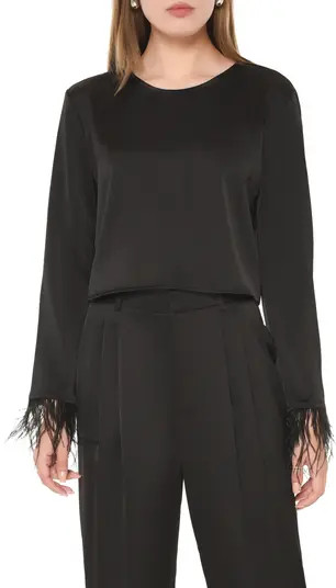 Merci Feather Cuff Satin Top | Nordstrom