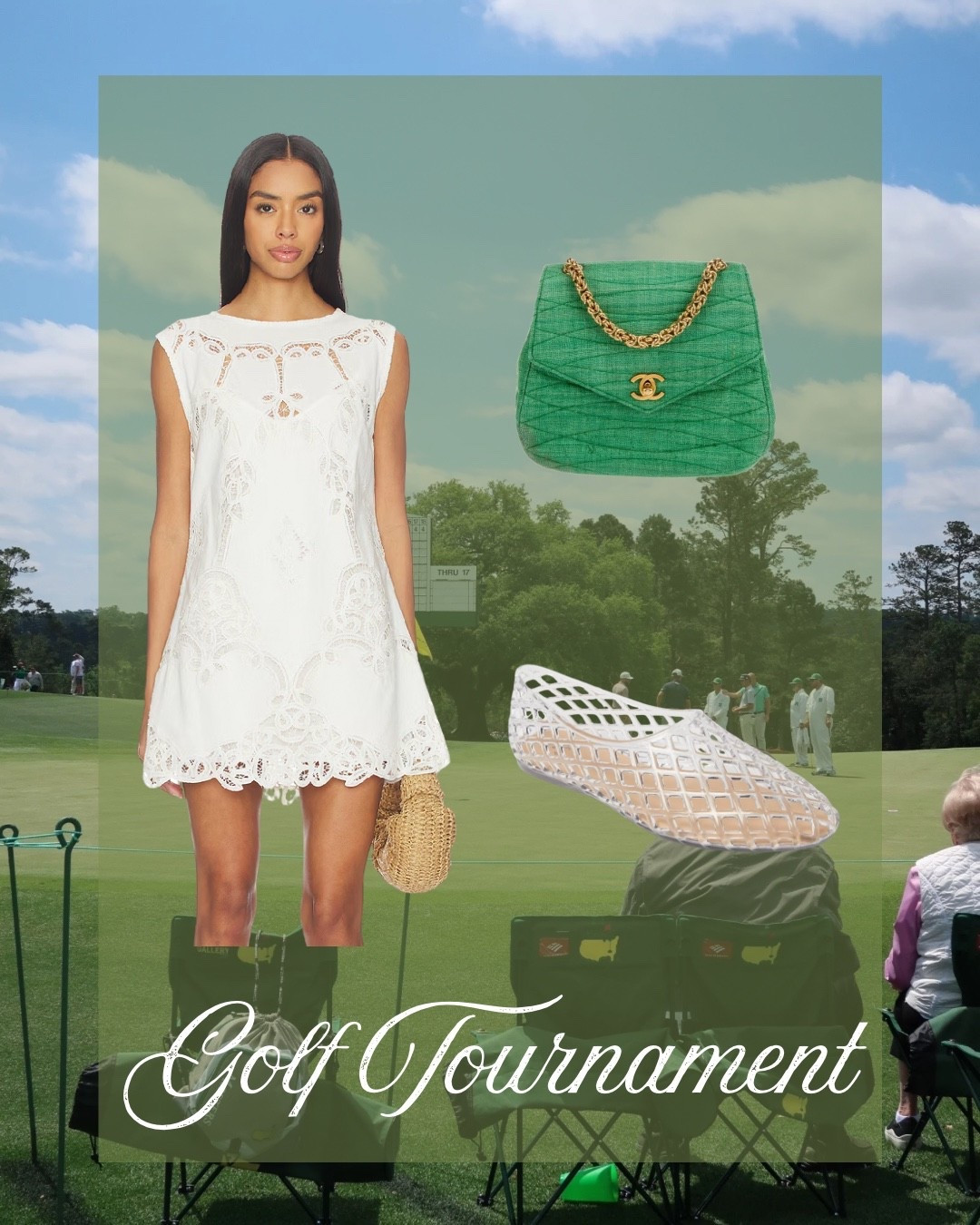 Golf tournament the masters outfit white dress jelly shoes 

#LTKootd