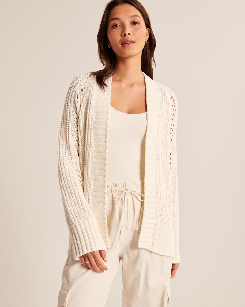 Pointelle Non-Closure Long Cardigan | Abercrombie & Fitch (US)