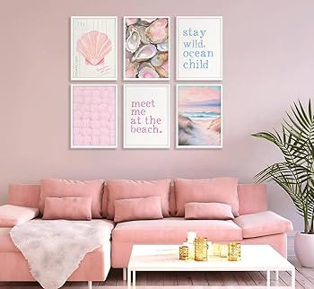 Pink Beach Preppy Wall art Coastal Granddaughter Aesthetic Room Painting Picture Wall Decor Shell... | Amazon (US)