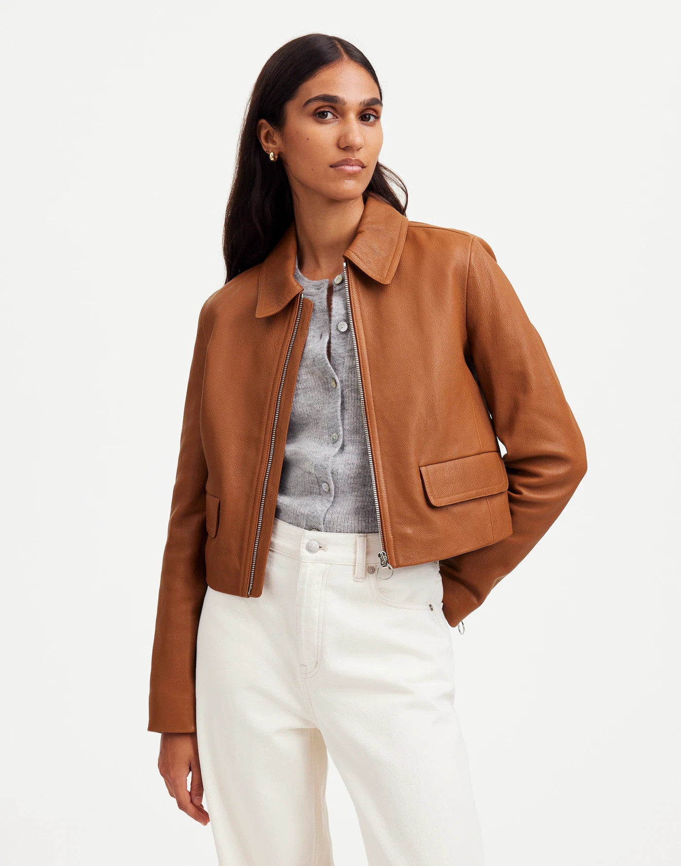 Shrunken Zip-Front Jacket in Leather | Madewell | Madewell