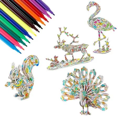 Relax love Puzzle Coloring 3D Puzzle Set 4pcs Creative DIY Toy with 12 Pen Markers for Girls Boys Ki | Walmart (US)