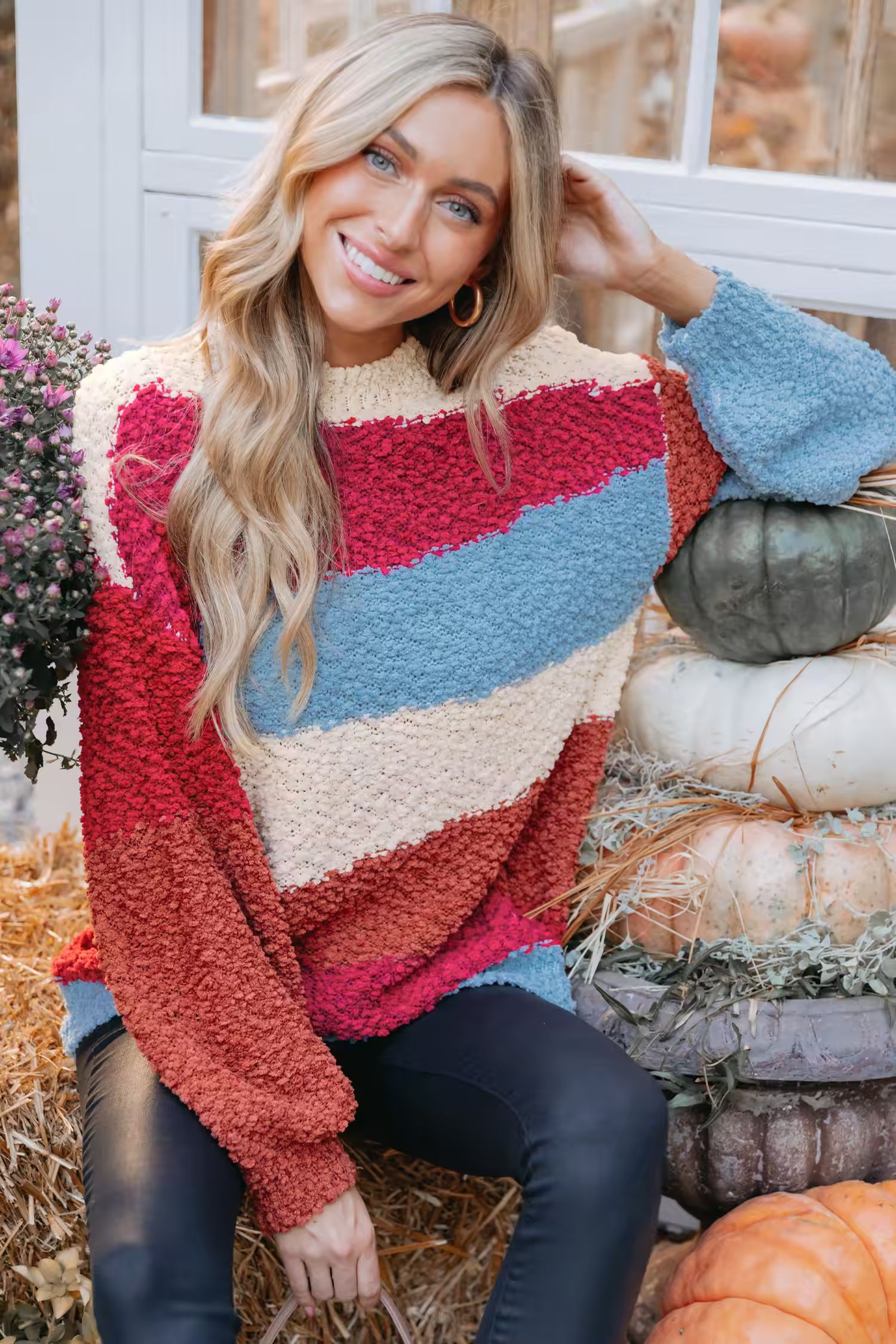 Striped Fuzzy Knit Sweater | Cupshe US