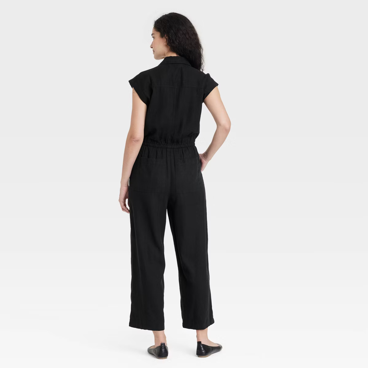 Women's Linen Jumpsuit - Universal Thread™ Black 8: Sleeveless, Collared, Elastic Waist, Pocket... | Target