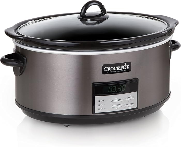 Crock-Pot Large 8-Quart Programmable Slow Cooker with Auto Warm Setting Black Stainless Steel | Amazon (US)