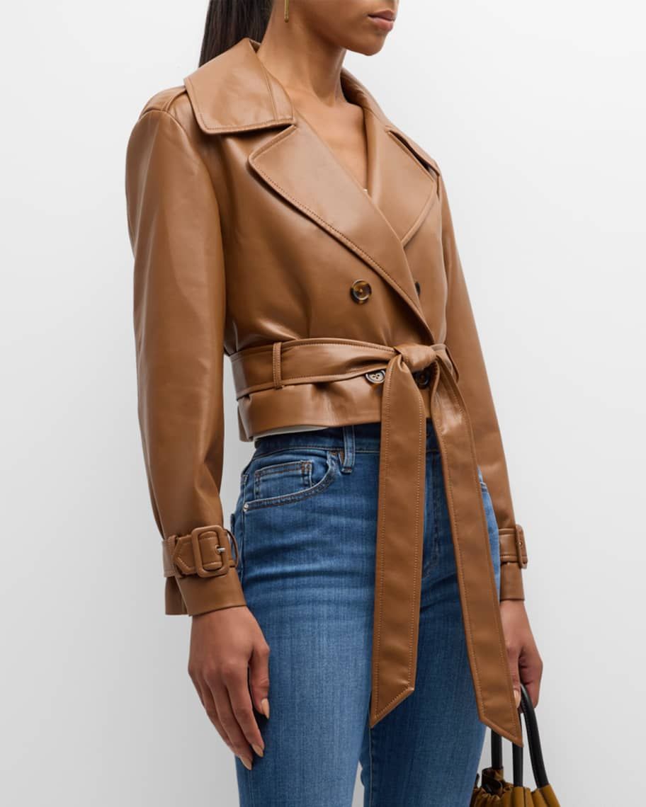 Alice + Olivia Keith Vegan Leather Cropped Trench Coat | Neiman Marcus