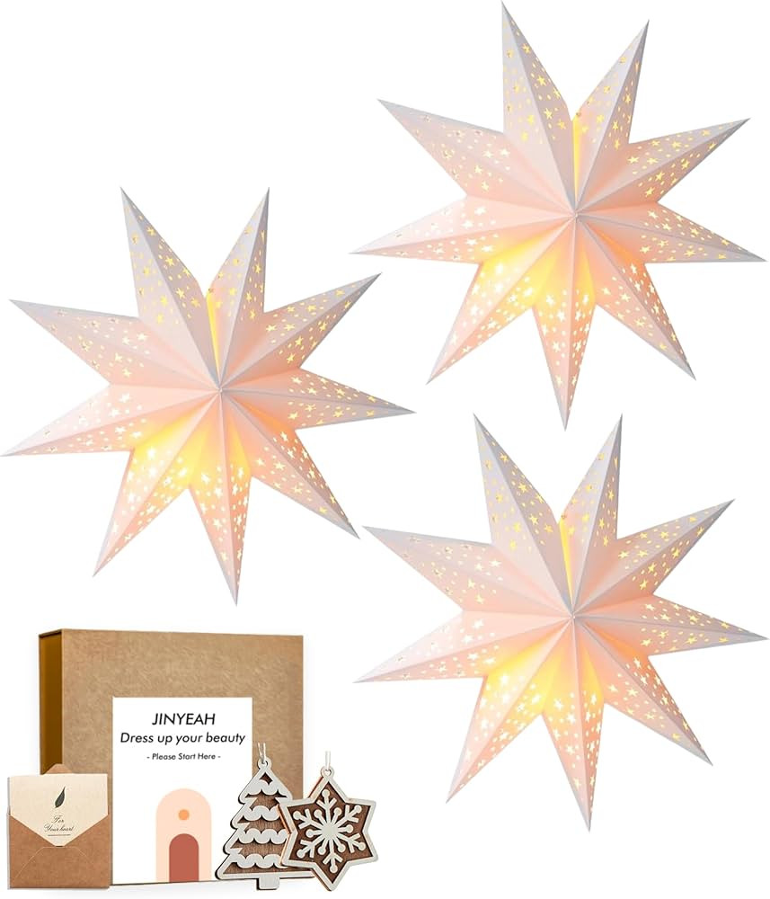 Paper Star Lantern 3PCS Christmas Paper Stars Lampshade 13.78 inch Hanging 3D Christmas Paper Sta... | Amazon (US)