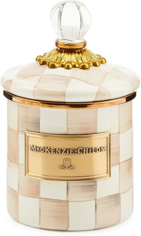 MACKENZIE-CHILDS Demi Enamel Canister, Kitchen Storage Container with Lid, Brown-and-White Mocha ... | Amazon (US)
