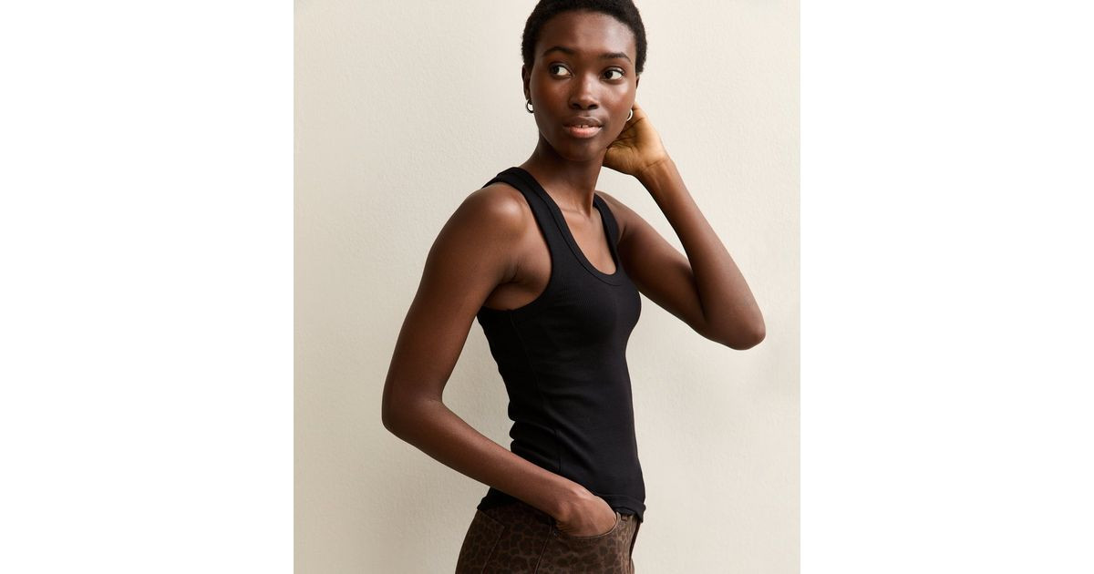 Tall Black Ribbed Scoop Neck Vest | New Look | New Look (UK)