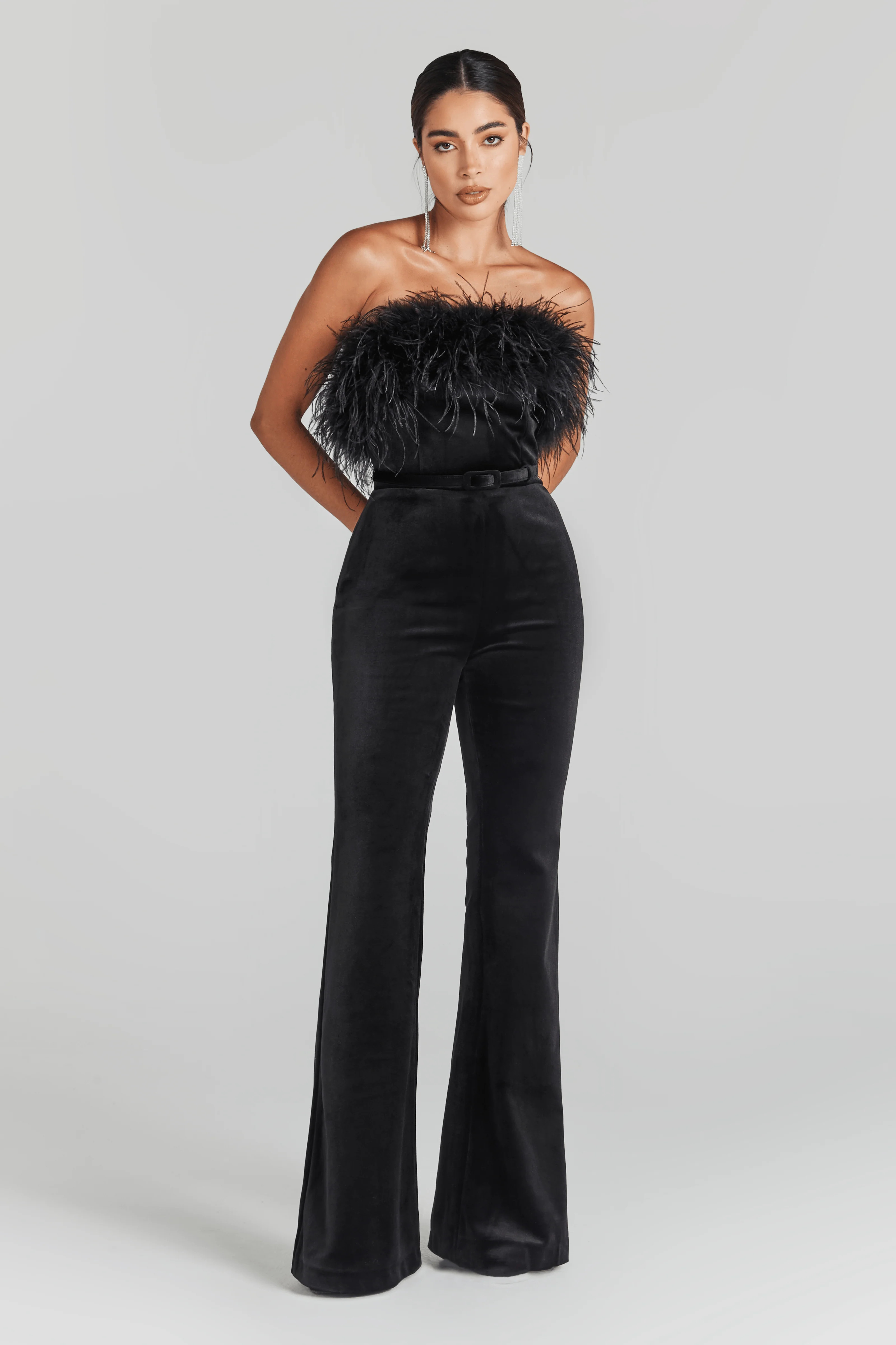 COLLETTE Black Feather Jumpsuit | NADINE MERABI | Nadine Merabi