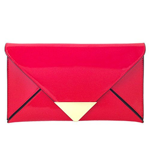 JNB Faux Patent Leather Glossy Envelope Clutch, Red | Amazon (US)