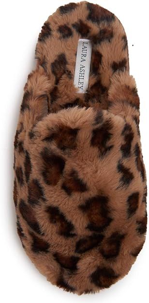 Laura Ashley Womens Plush Faux Rabbit Fur One Band Memory Foam Slide Slippers, Warm Fuzzy Fluffy ... | Amazon (US)