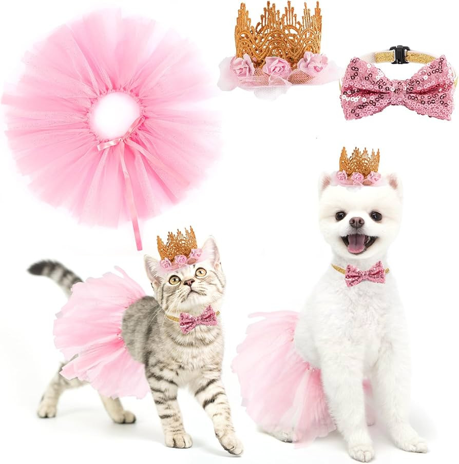 BINGPET Doggy Tutu Skirt Dog Cat Birthday Party Supplies,Cat Dogs Wedding Dresses with Bowtie and... | Amazon (US)