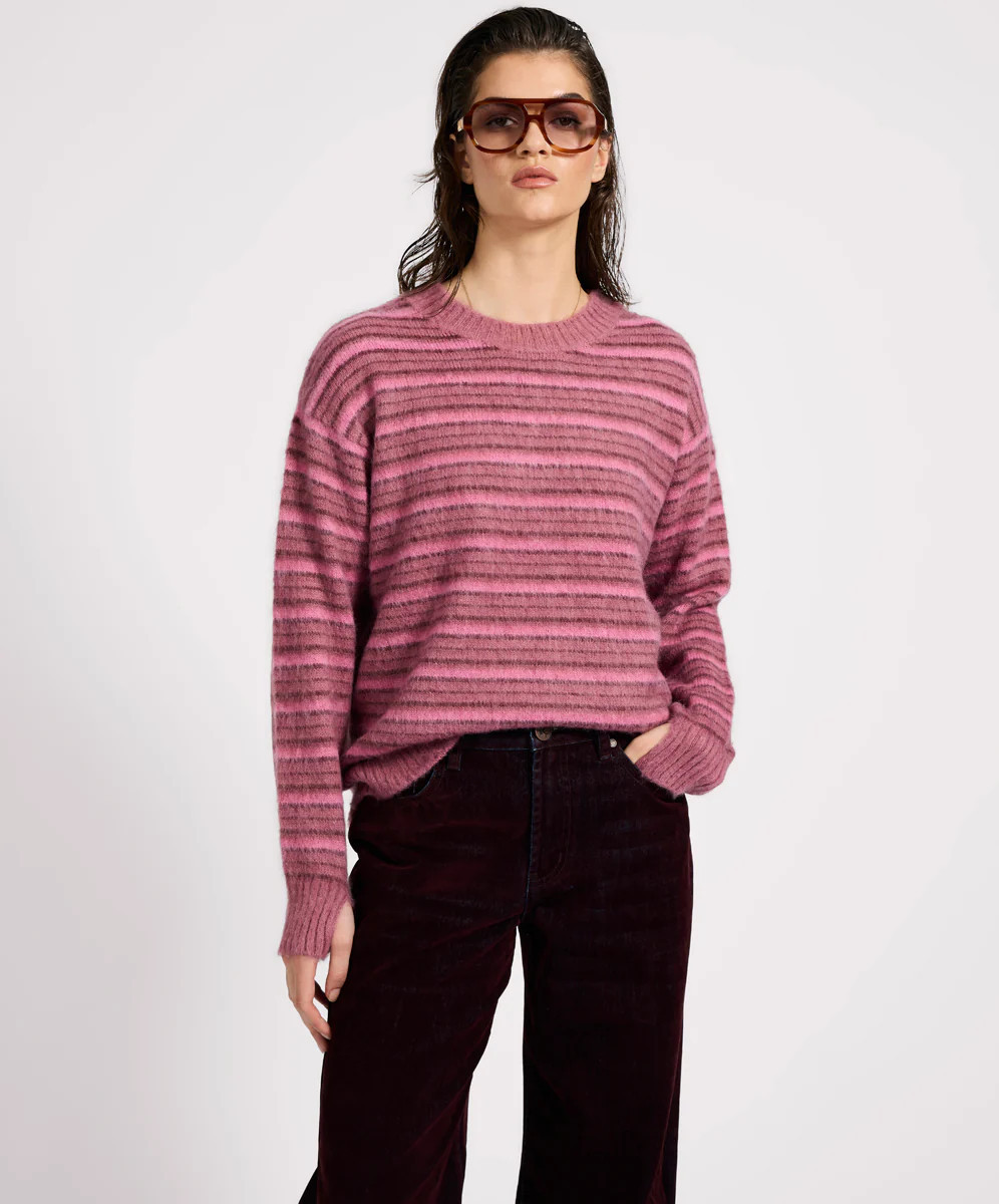 One Teaspoon Striped Fluffy Mohair Knit Sweater - Pink Stripe | OneTeaspoon