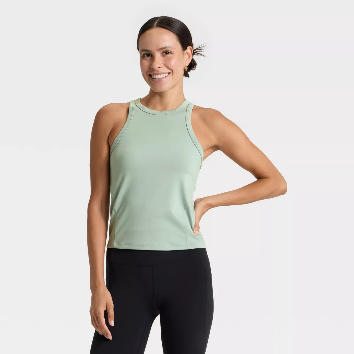Women's High Neck Racerback Tank Top - All In Motion™ Sage Green S | Target