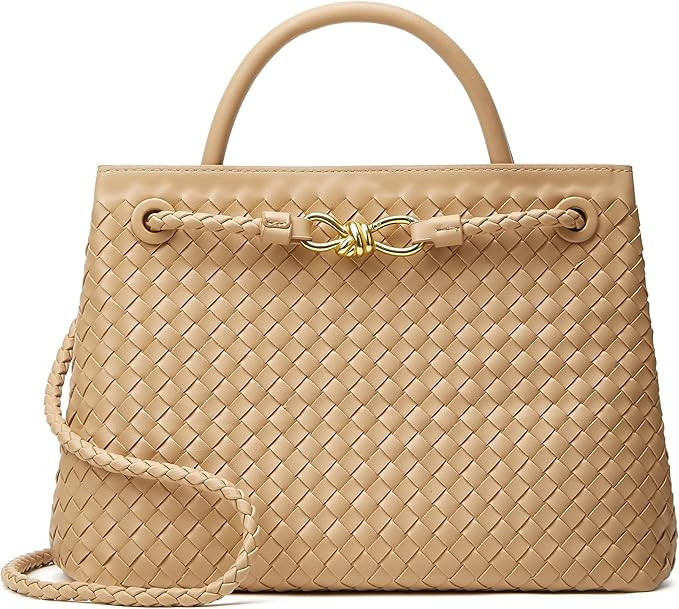 Woven Bag for Women Crossbody Handbag: Vegan Leather Small Tote Purse Trendy Shoulder Handbag Bow... | Amazon (US)