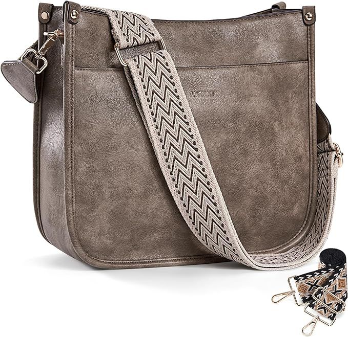 HKCLUF Crossbody Bags for Women Trendy Vegan Leather Hobo Handbags With 2PCS Adjustable Guitar St... | Amazon (US)