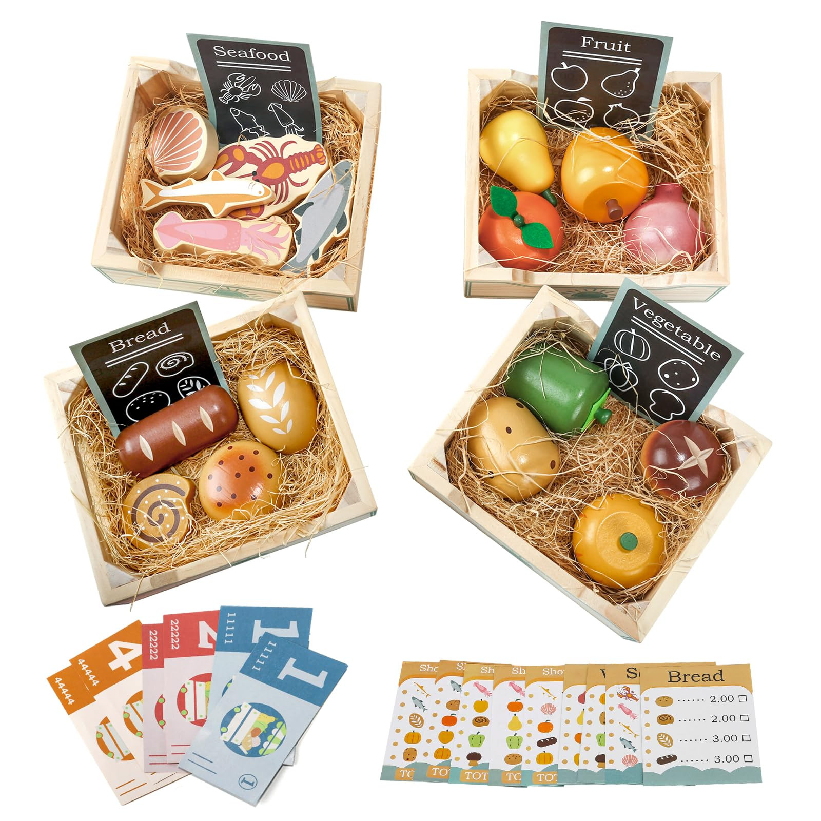 Food Groups, 36PCS Wooden Play Food Sets Play Kitchen Accessories, Grocery Store Pretend Play Rea... | Amazon (US)