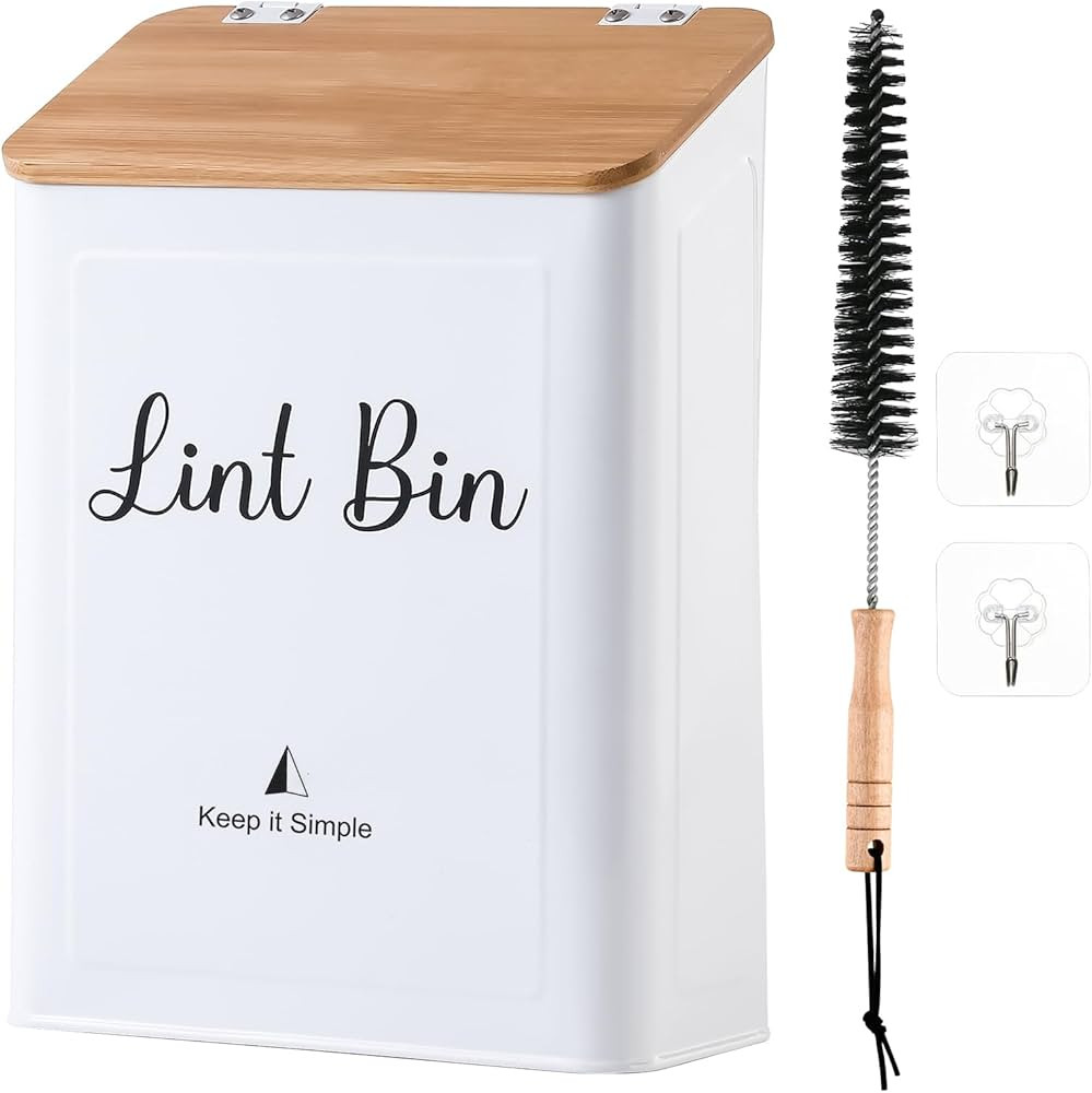 SUBEKYU Metal Magnetic Lint Bin for Laundry Room, Wall Mounted Lint Box Holder with Lid for Dryer... | Amazon (US)