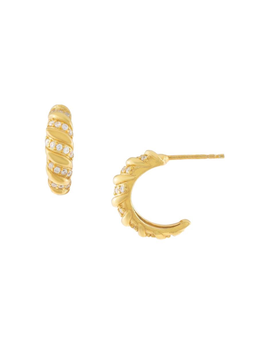 Mini 14K Gold-Plated & Cubic Zirconia Pavé Braided Hoops | Saks Fifth Avenue