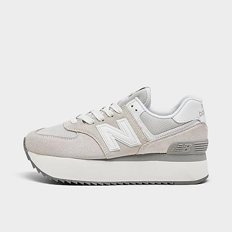 New Balance Women's 574+ Platform Casual Shoes in Grey/Reflection Size 7.0 Leather | Finish Line (US)