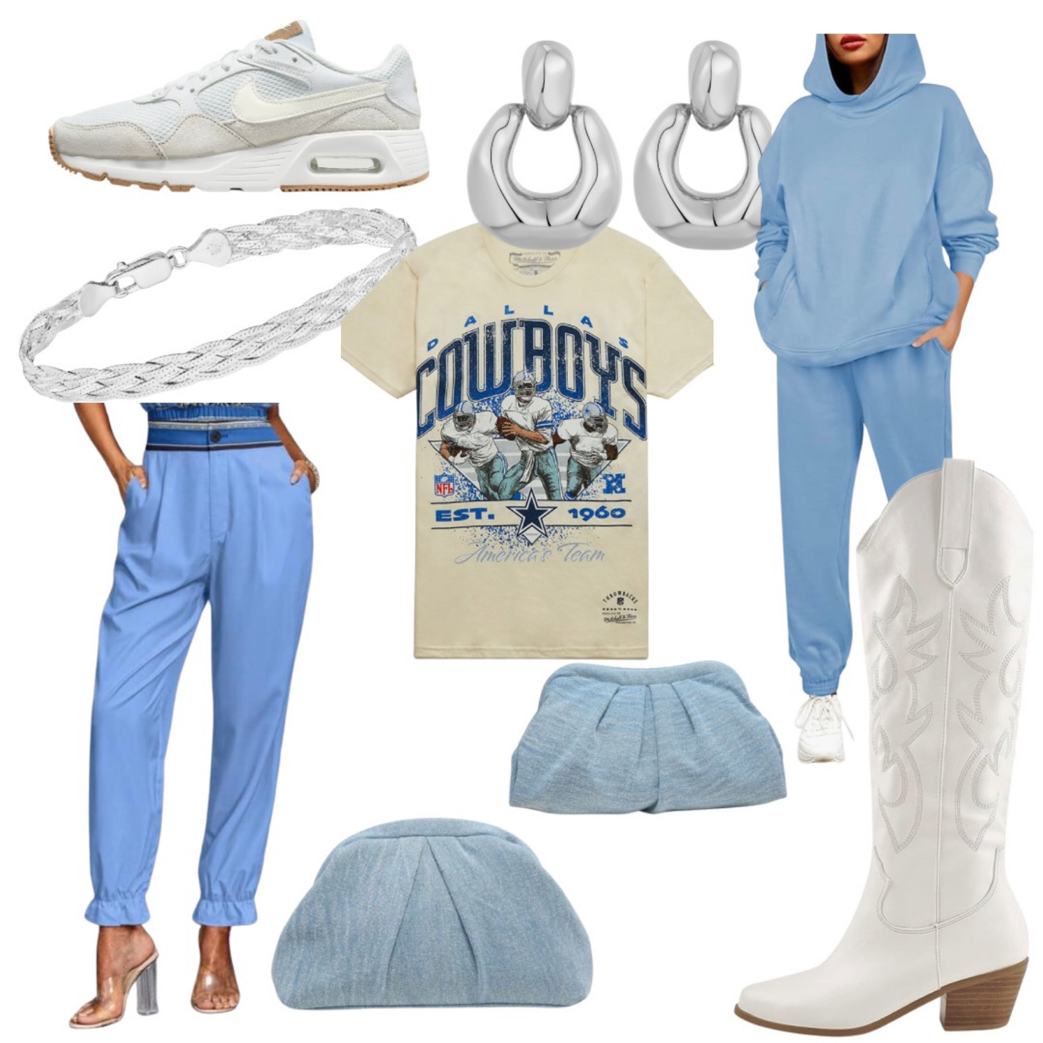 Football season outfits

NFL game day outfits

Fall sweatsuit 

Sweatshirt set

Dallas Cowboys 

Denim clutch

White boots

Silver jewelry 

#LTKunder100 #LTKSeasonal #LTKstyletip