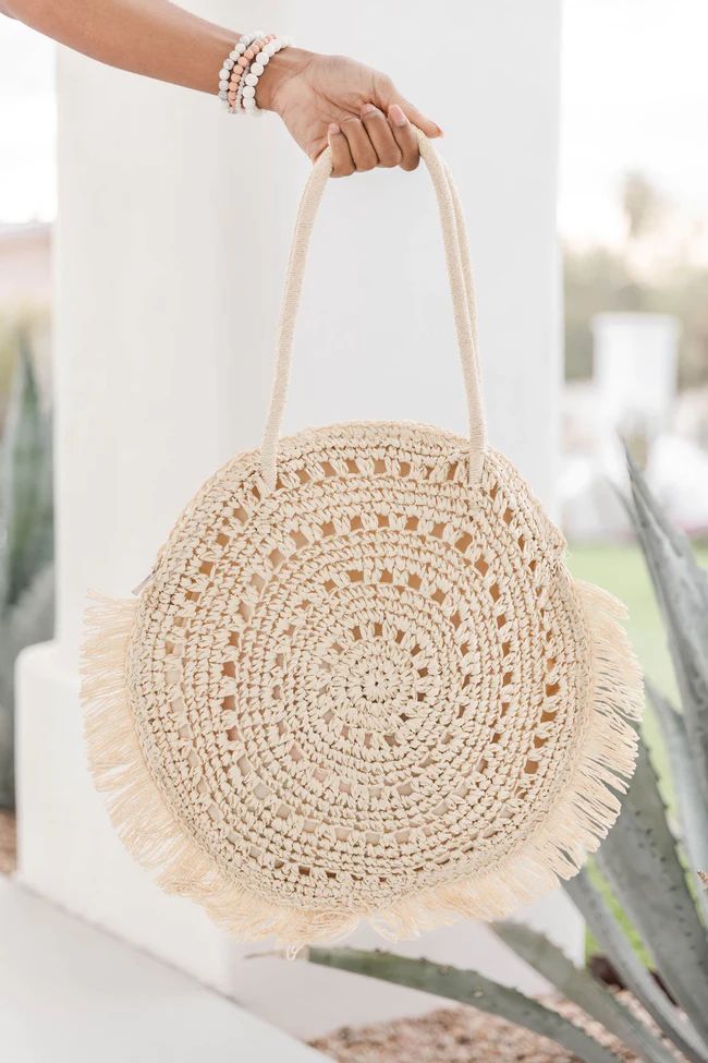 Take Me To The Beach Straw Circle Ivory Purse | The Pink Lily Boutique