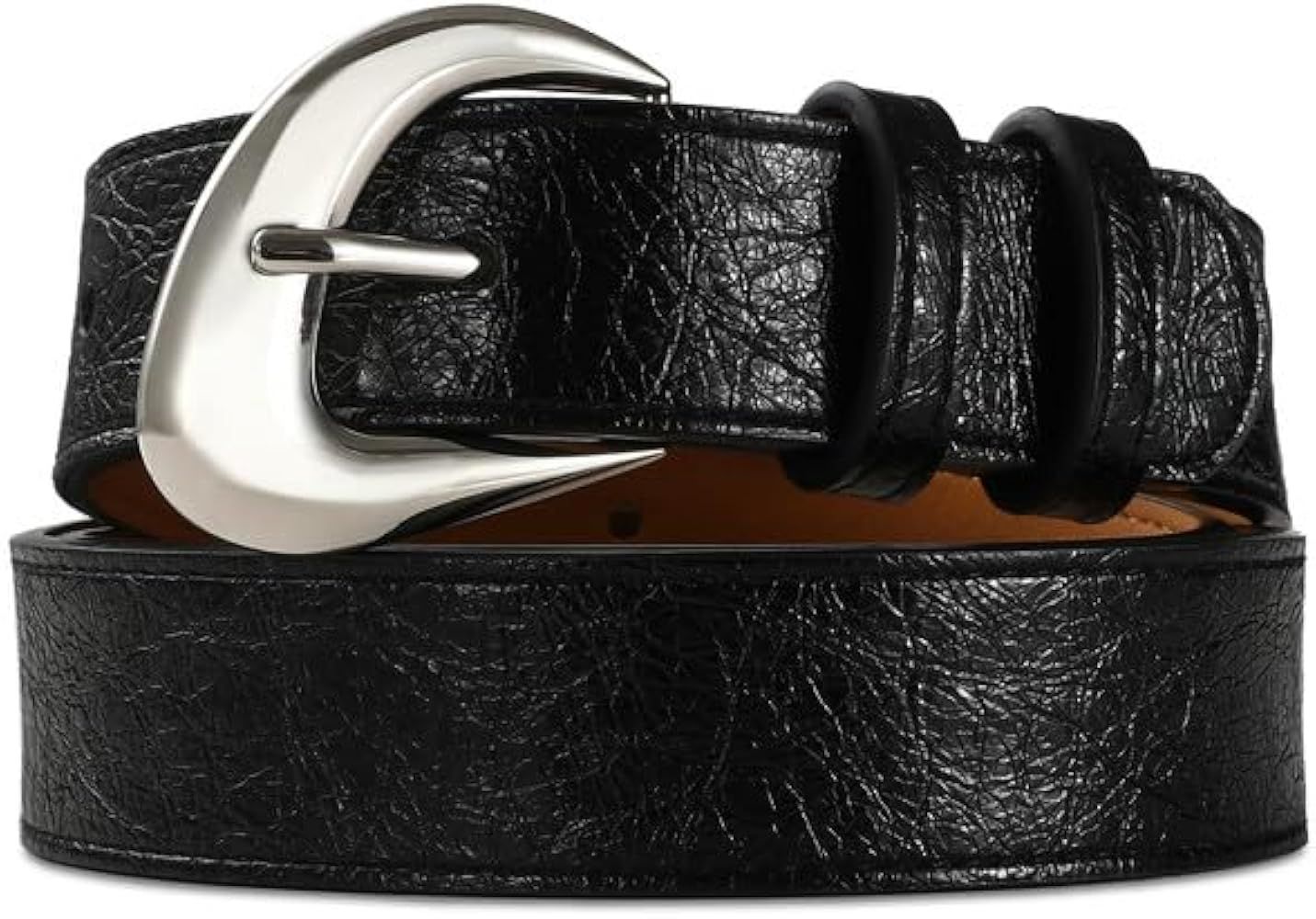 Brown Leather Stylish Belt with Shiny Gold Metal Buckle Unique Inflated Design for Casual Fashion... | Amazon (US)