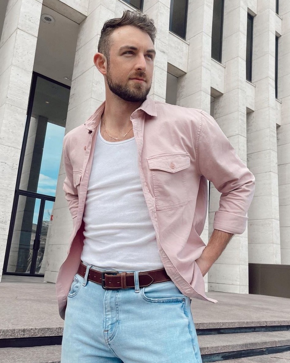 express men’s, express fashion, men’s fashion, express jacket, pink jacket, denim, shirt jacket, express denim, express jeans, men’s pink