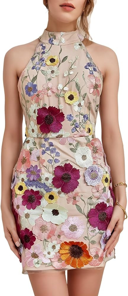 Hater Flower Appliques Homecoming Dresses for Teens Short Mock Neck Bodycon Prom Party Gowns DR05... | Amazon (US)