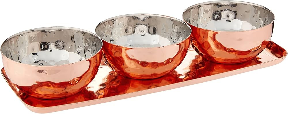 Godinger Hammered Tray with 3 Bowls, Copper | Amazon (US)