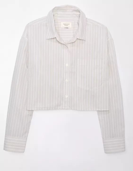 AE Cropped Perfect Button-Up Shirt | American Eagle Outfitters (US & CA)