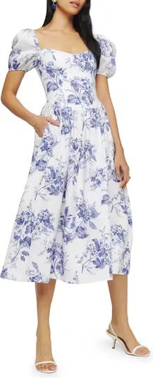 Davila Floral Print Puff Sleeve Linen Midi Dress | Nordstrom
