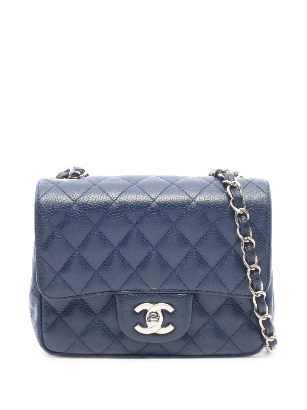 CHANEL Pre-Owned 2011 Classic Mini Square Flap Matelassé shoulder bag - Blue | Farfetch Global