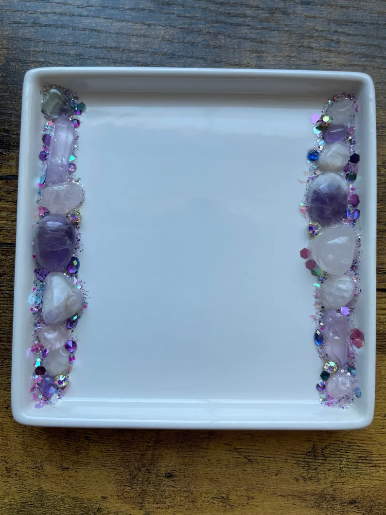 Amethyst Crystal Plate Dish / Jewelry Holder, Glam Tray, Sage Holder, Vanity, Makeup Storage, Hom... | Etsy (US)
