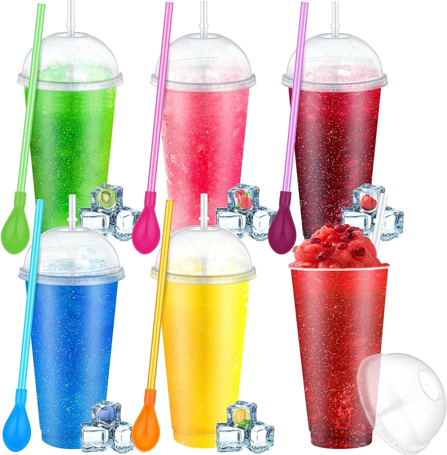 6 Set Slushie Cups with Dome Lid Straw, Clear, 24 oz | Amazon (US)