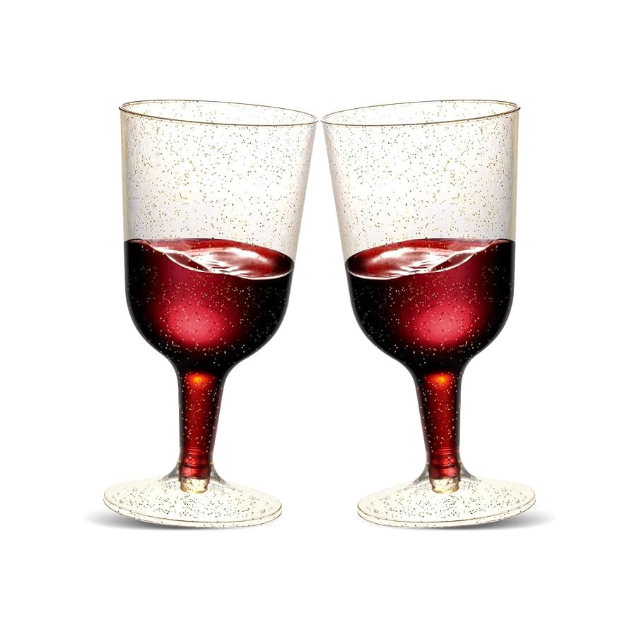30 Pack 6oz Plastic Wine Glasses – Disposable Gold Glitter Mini Stemware with Removable Base fo... | Amazon (US)