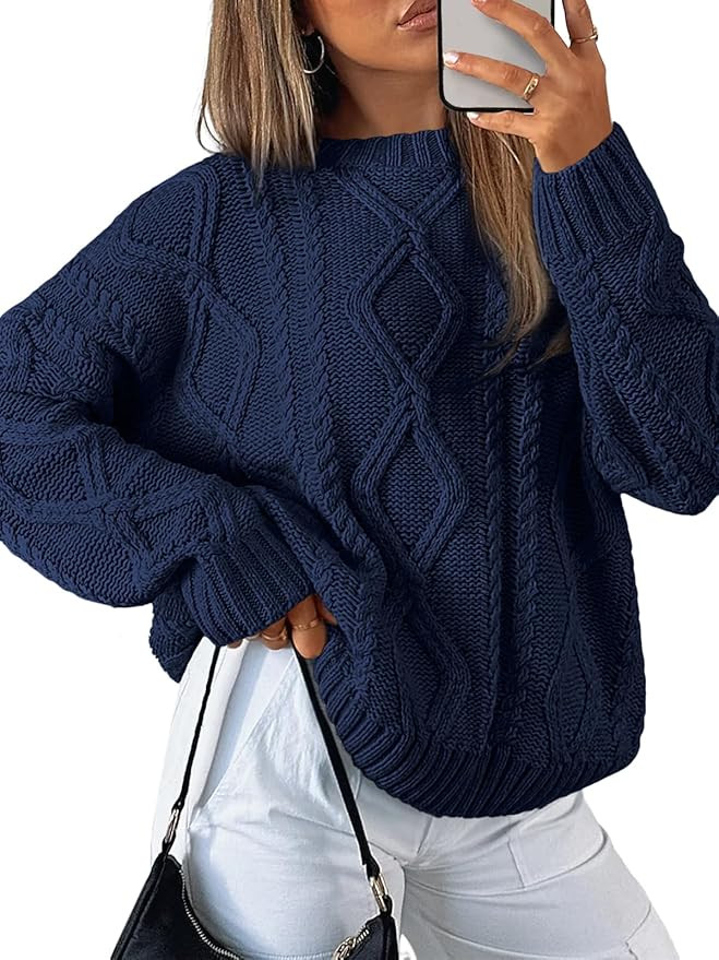 Trendy Queen Women's Oversized Cable Knit Crewneck Sweaters | Amazon (US)