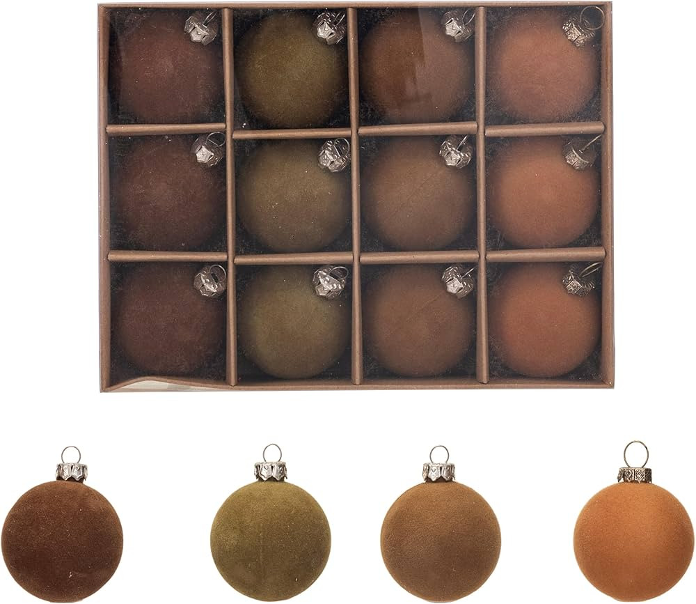 Creative Co-Op Round Flocked Plastic Ball Ornaments, Brown, Set of 12 | Amazon (US)