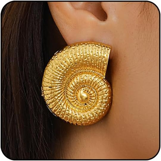 Gold Seashell Earrings Conch Shell Earrings Beachy Jewelry for Women Big Gold Statement Earrings ... | Amazon (US)