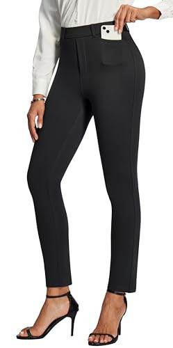 IUGA Stretchy Black Work Pants Women Pull On Skinny Black Dress Pants Women Slim Fit Office Teacher Business Casual Outfits with Pockets | Amazon (US)
