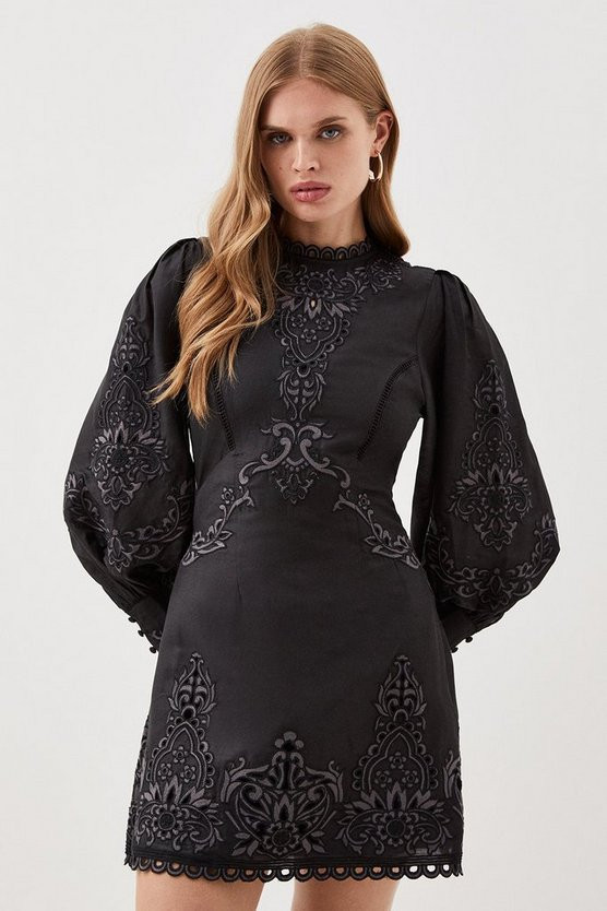 Lydia Millen Cotton Cutwork Embroidered Woven Mini Dress | Karen Millen US