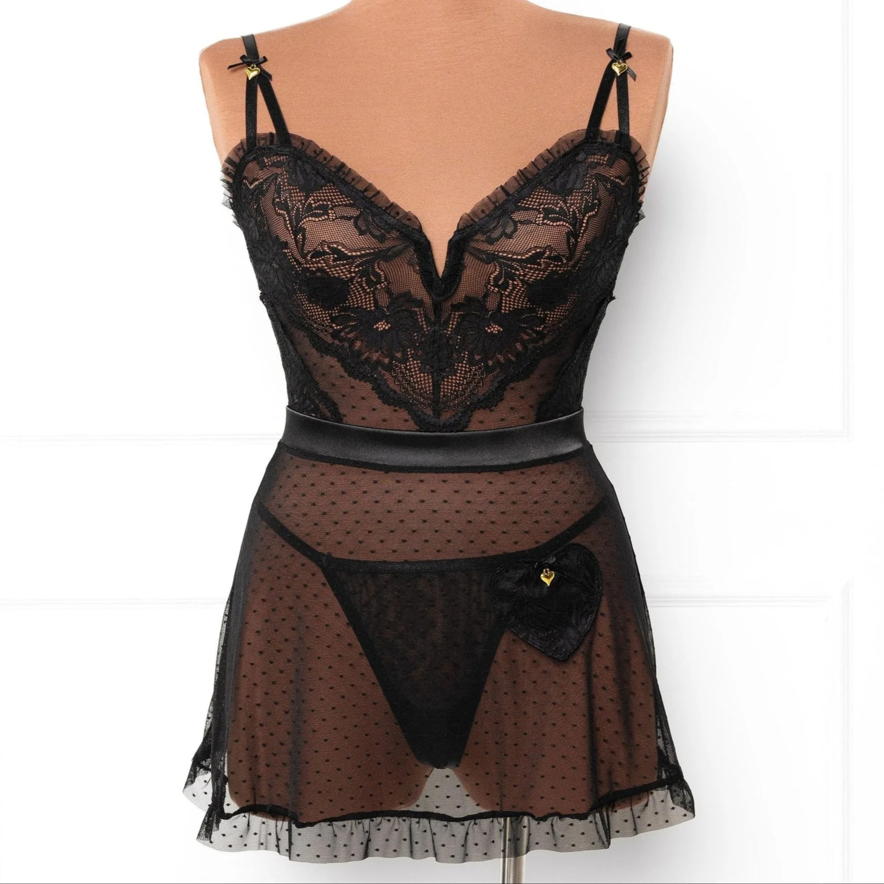 Lacy Ruffle Drop Waist Babydoll - Black | Mentionables
